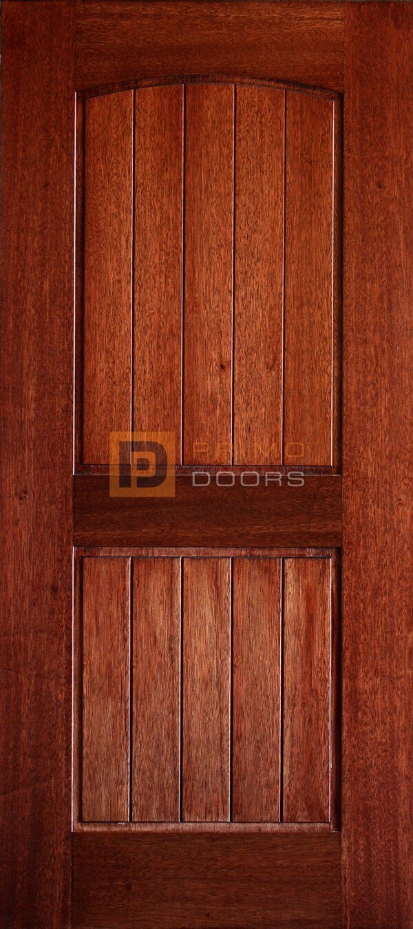 6′ 8″ Mahogany Barn Door – Arch Top 2 Panels – V-Groove – Solid Wood