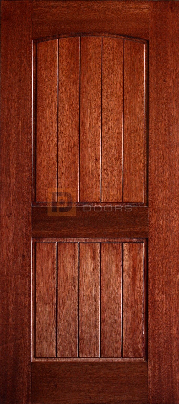 6′ 8″ Mahogany Door Arch Top 2 Panels VGroove Solid Wood Primo