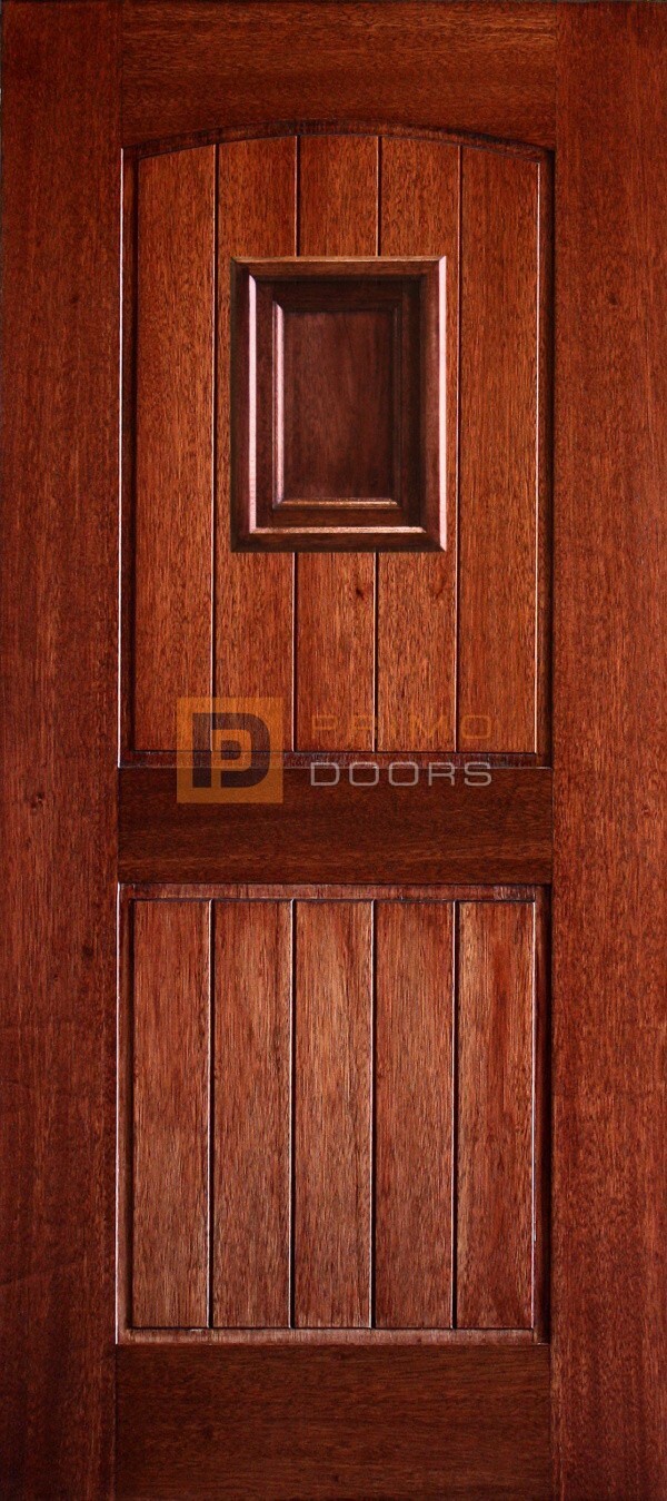 6′ 8″ Mahogany 2 Panel Arched V Groove Speakeasy (Wood) Solid Panel Wood Door – 3-0x6-8_Mahogany_2_Panel_Arch_V-Groove_Speakeasy_Wood