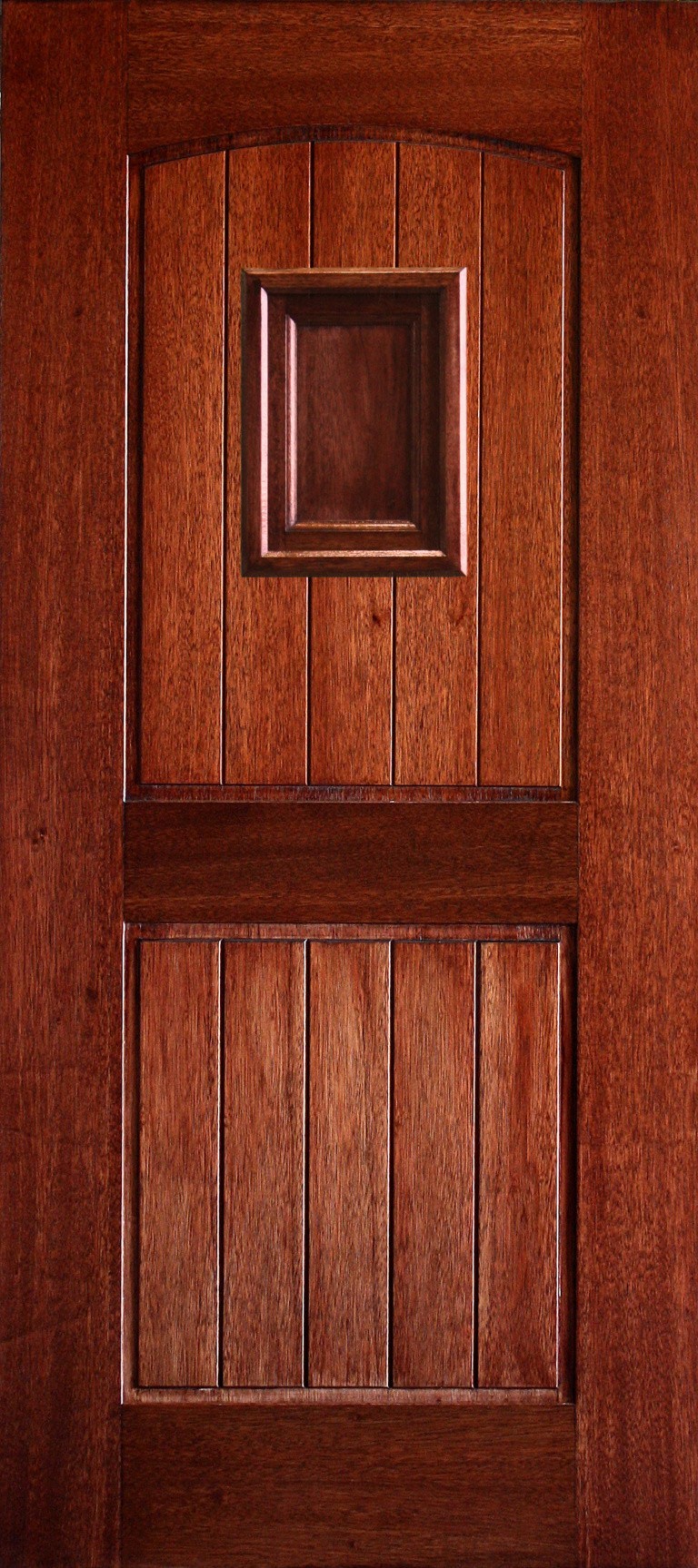6′ 8″ Mahogany 2 Panel Arched V Groove Speakeasy (Wood) Solid Panel