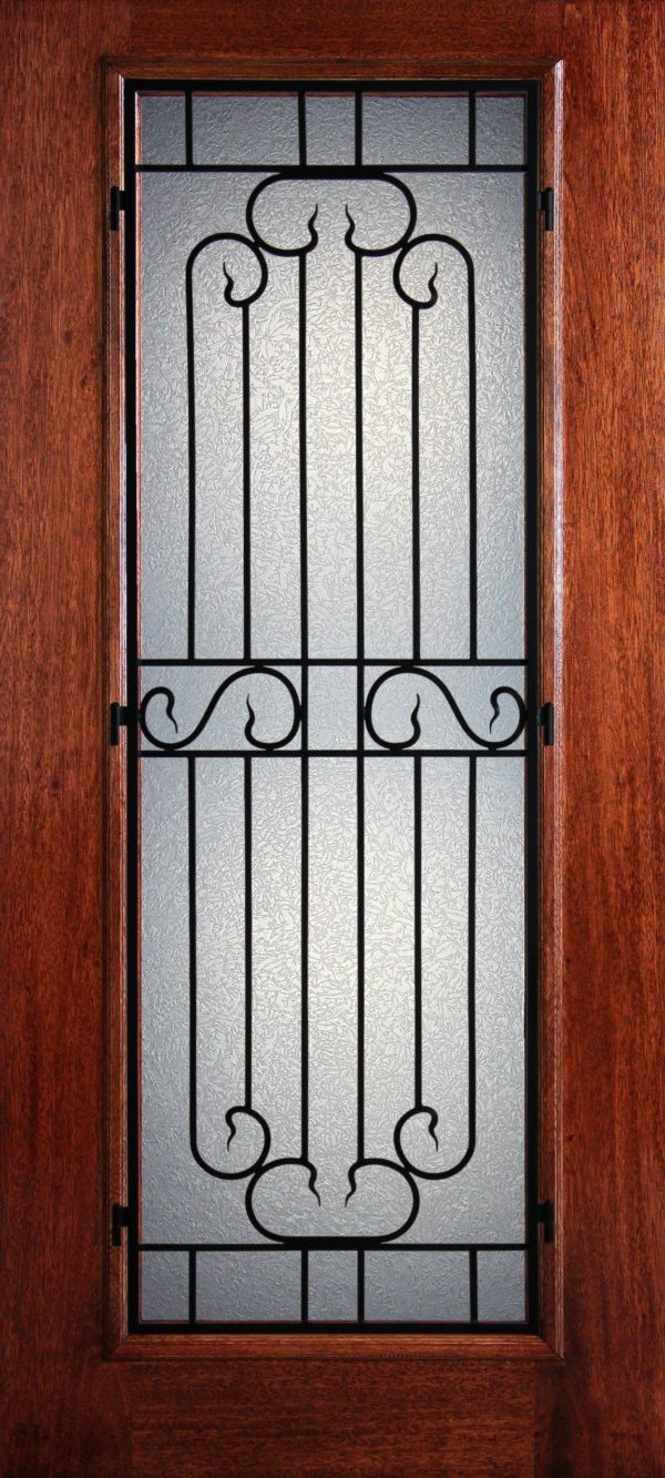6' 8" Full Lite Berkley Mahogany Wood Front Door with Iron Grill - 3-0x6-8_Mahogany_Full_Lite_Berkley_Iron_Grille