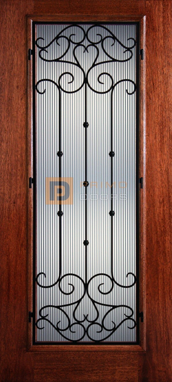 6′ 8″ Full Lite Cordoba Mahogany Wood Front Door with Iron Grill – 3-0x6-8_Mahogany_Full_Lite_Cordoba_Iron_Grille