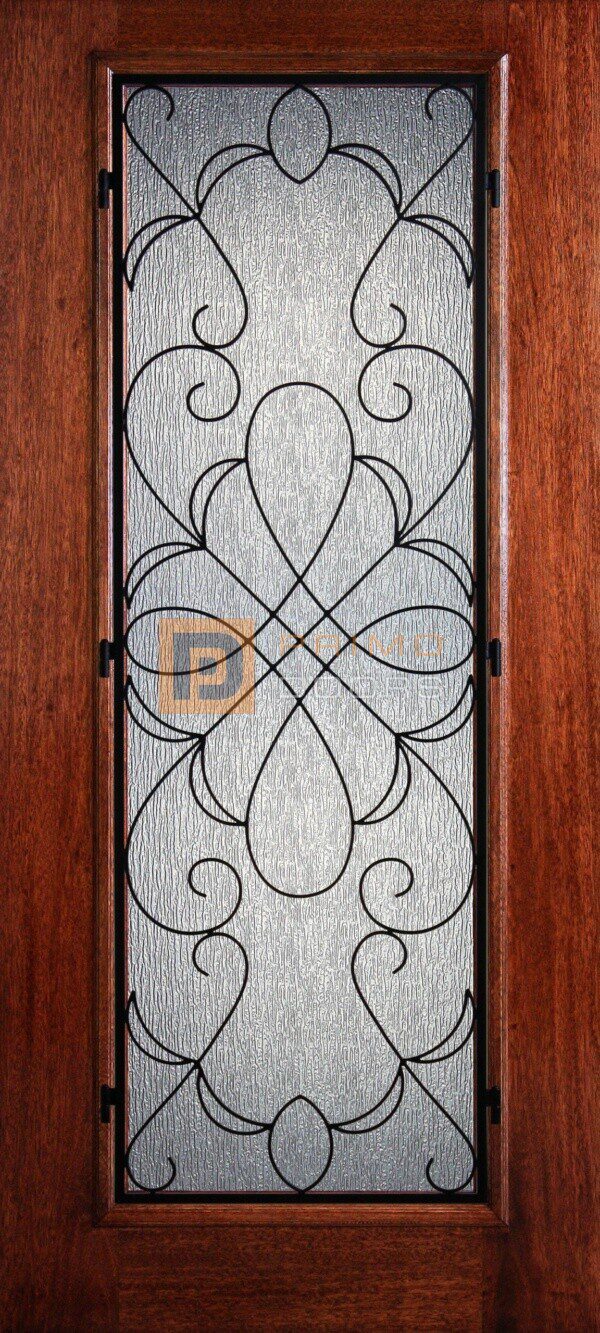 6′ 8″ Full Lite Hammond Mahogany Wood Front Door with Iron Grill – 3-0x6-8_Mahogany_Full_Lite_Hammond_Iron_Grille