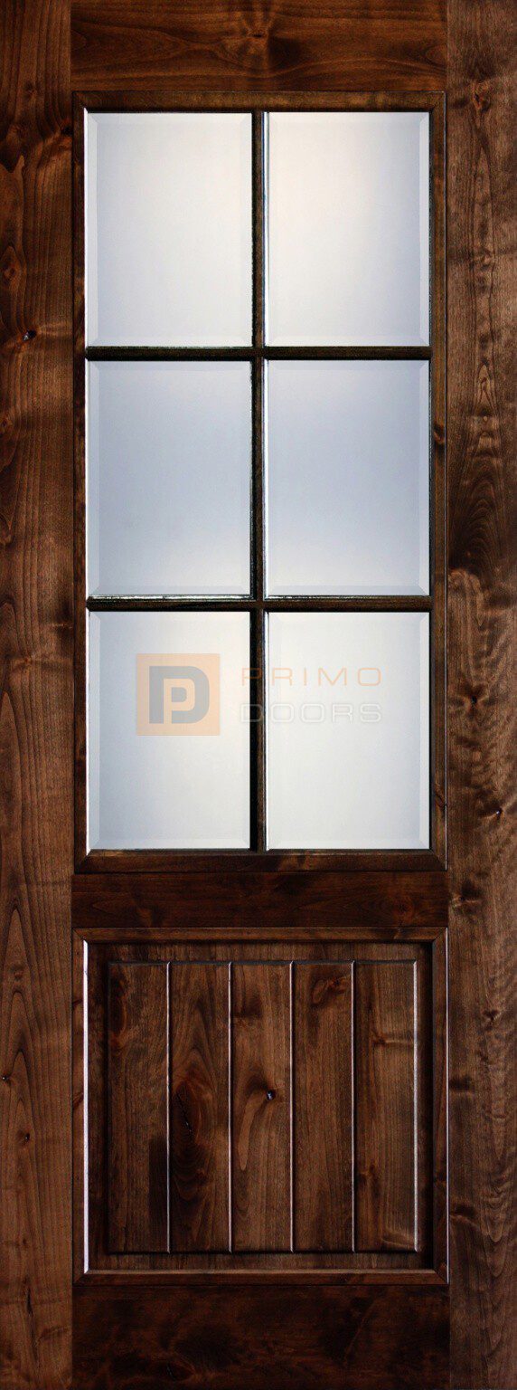 8′ Knotty Alder Wood Single Front Door with True Divided Light Glass