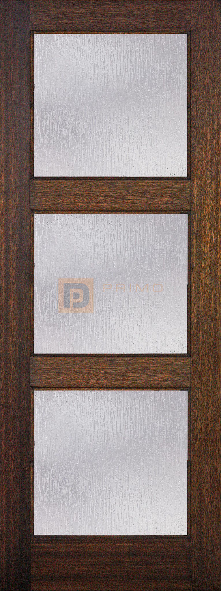 8′ Mahogany 3 Lite Solid Wood Contemporary Front Door Primo Doors
