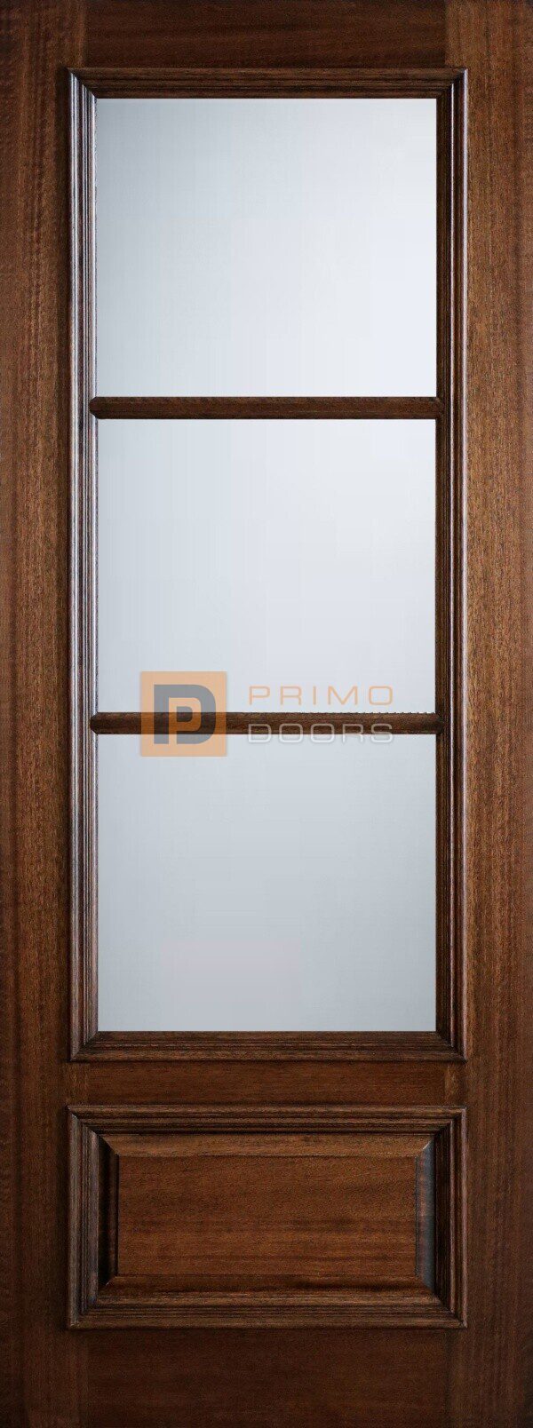8" Mahogany Wood Front Door - True Divided Light Glass - 3-0x8-0_Mahogany_3_Lite_1_Panel