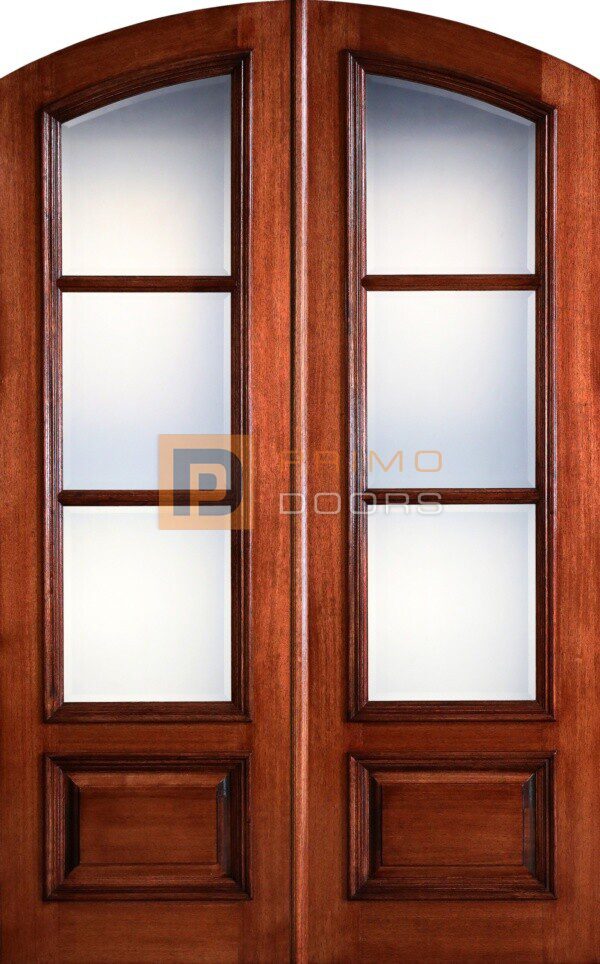 8′ Mahogany Wood Double Front Doors with Glass - 5-0x8-0_Mahogany_3_Lite_Arch_Top