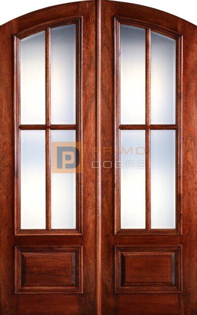8' Mahogany Wood Front Double Doors True Divided Light - 5-0x8-0_Mahogany_4_Lite_Arch_Top