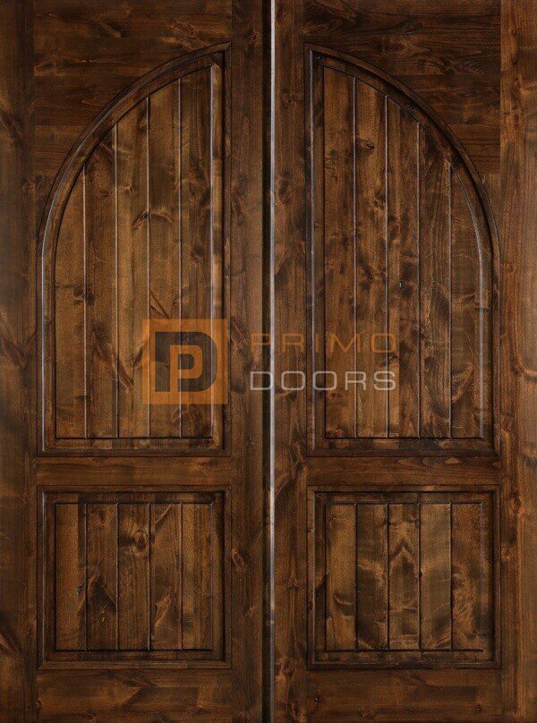6' 8" Knotty Alder 2 Panel Double Solid Wood Barn Doors – 6-0x8-0_Knotty_Alder_2_Panel_Square_Top_Circle_Panel