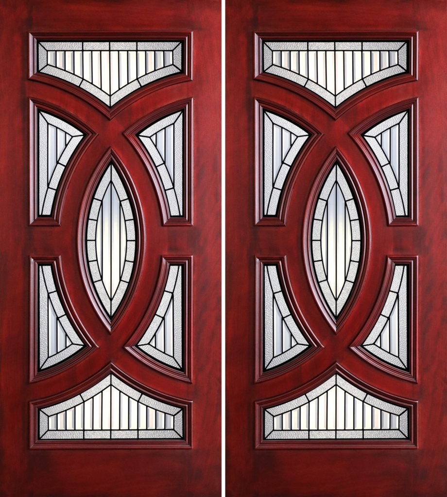 6′ 8″ Full Light Mahogany Wood Double Doors with Glass PD802522 CB