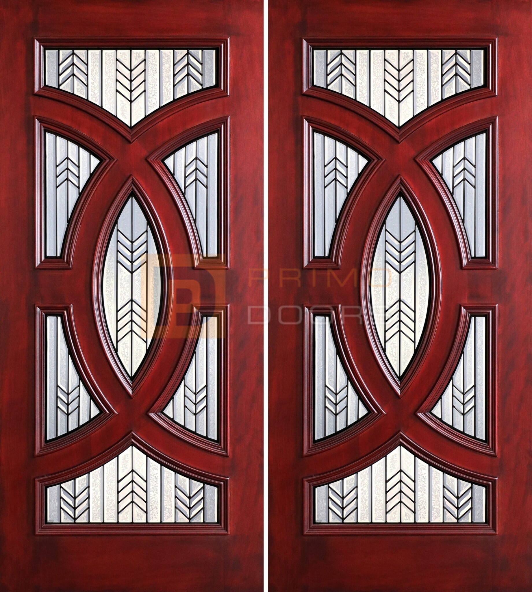 6′ 8″ Full Light Mahogany Wood Double Doors with Glass PD802524 CB