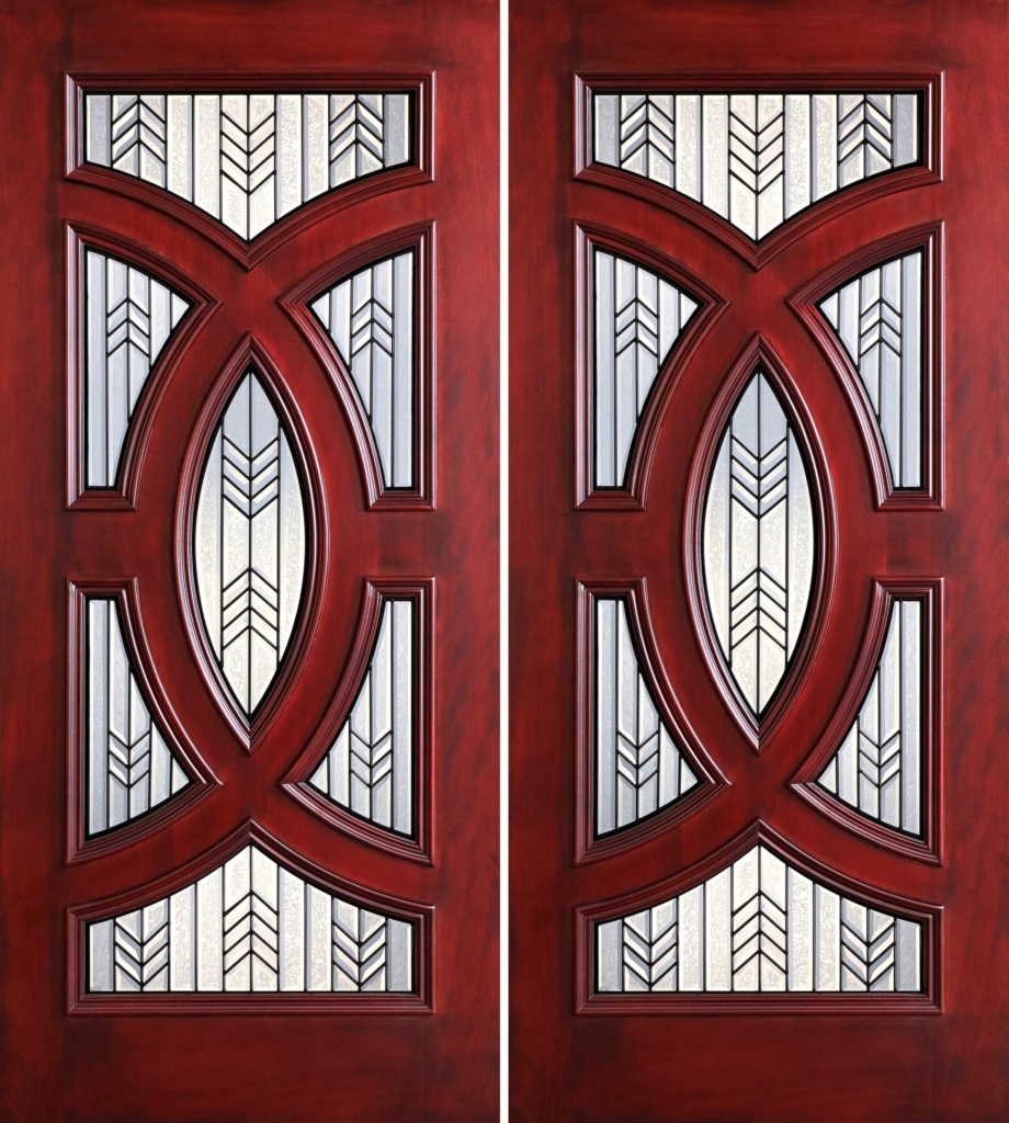 6′ 8″ Full Light Mahogany Wood Double Doors with Glass PD802524 CB