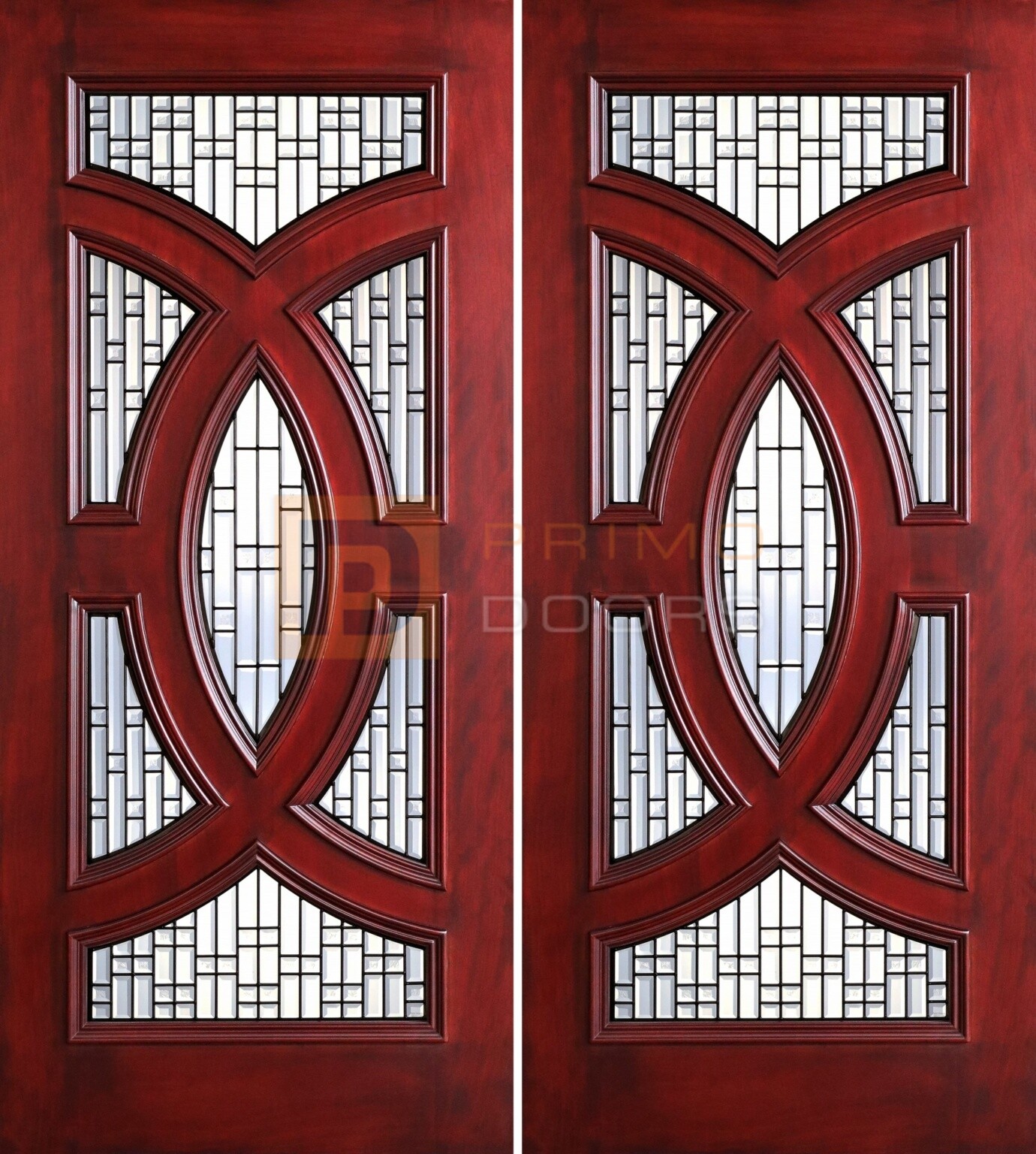 6′ 8″ Full Light Mahogany Wood Double Doors with Glass PD802525 CB