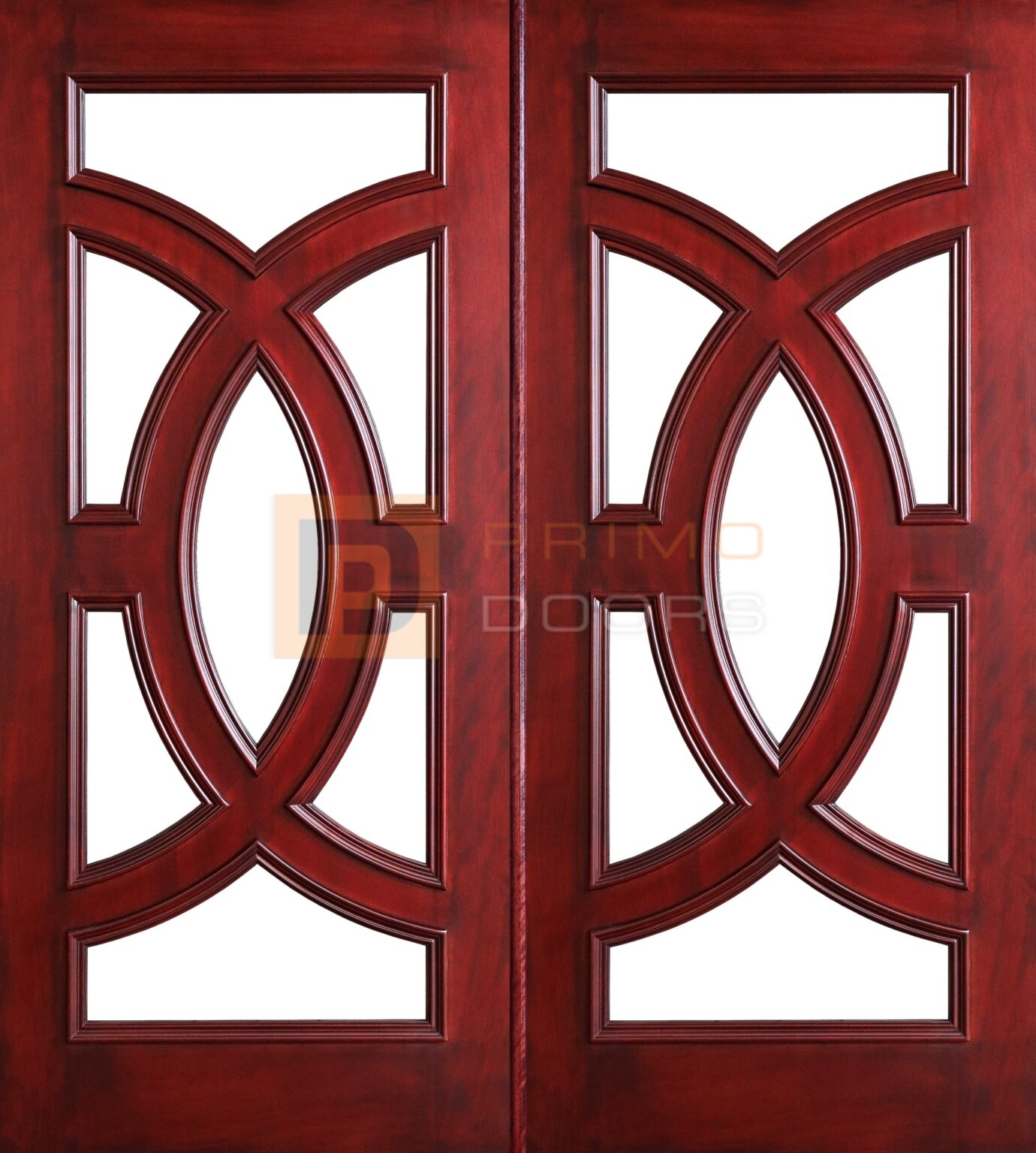 6′ 8″ Full Light Mahogany Wood Double Doors with Glass PD8025 Primo