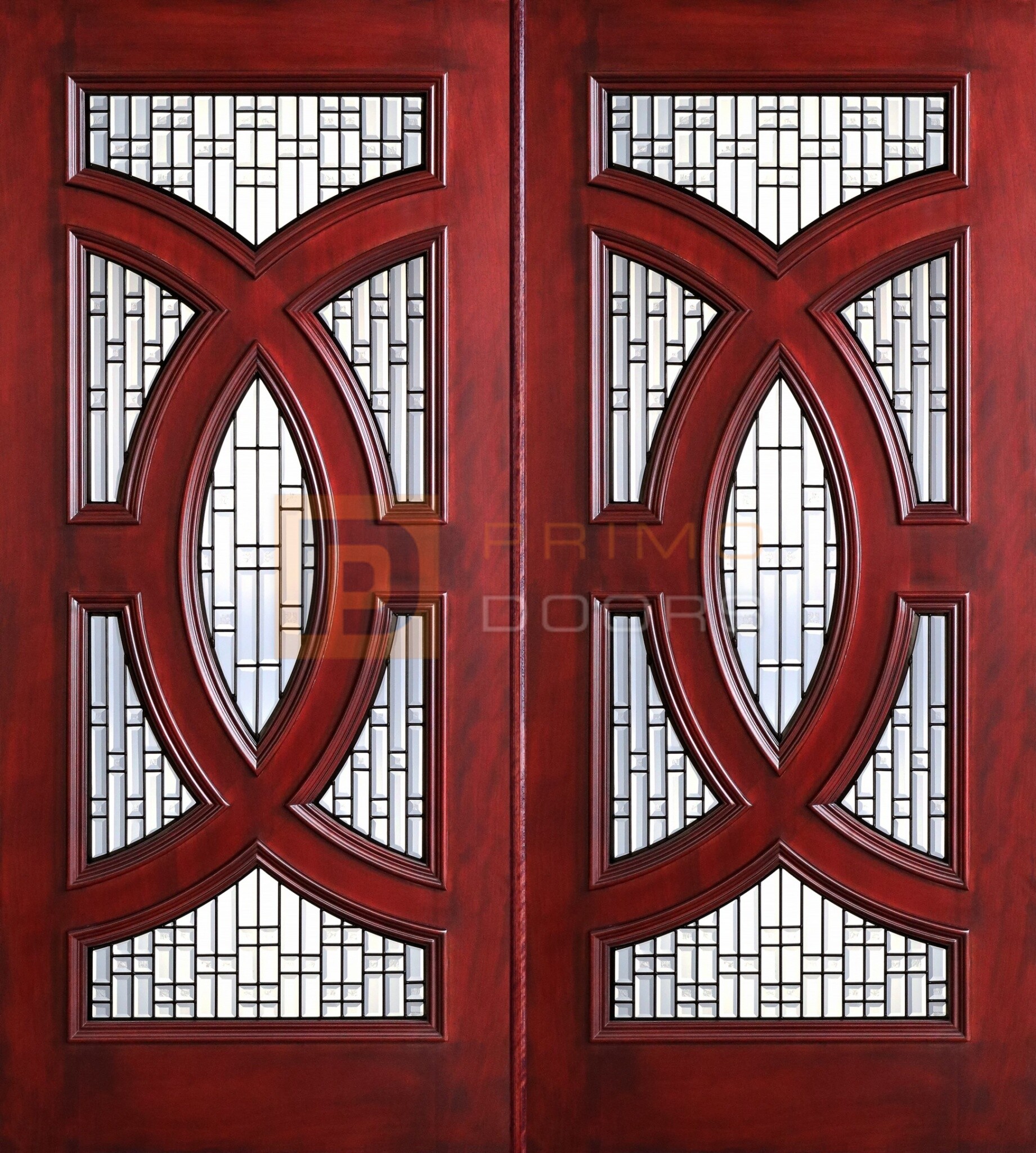 6′ 8″ Full Light Mahogany Wood Double Doors with Glass PD802525 CB