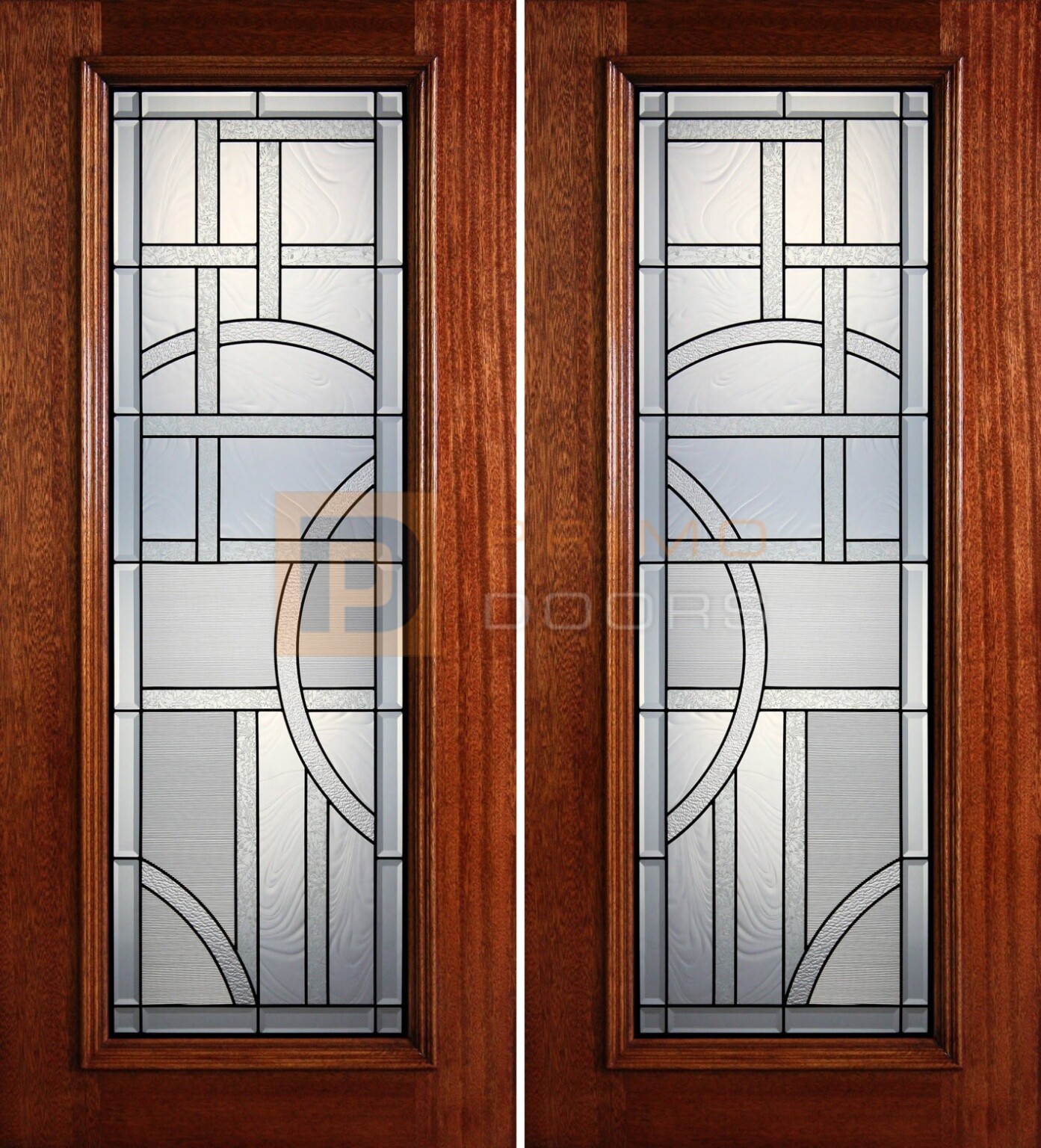 6' 8" Mahogany Full Light Double Doors with Decorative Glass - Primo