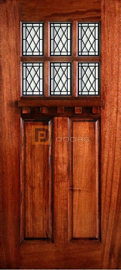 Mahogany 6' 8" Craftsman Single Door with Glass PD 8022-10 All CB