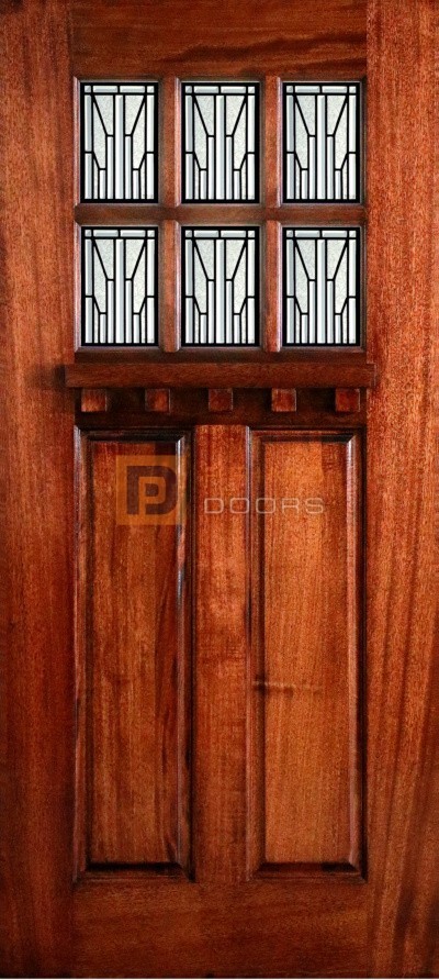 Mahogany 6' 8" Craftsman Door with Glass | PD 8022-13 CB-GCB 7.125 x 10.75