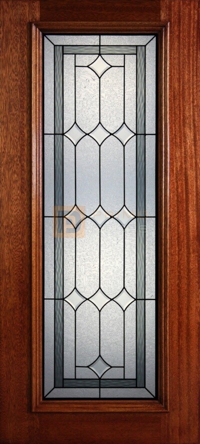 6' 8" Full Lite Decorative Glass Mahogany Wood Front Door - PD 25 CBCWGC