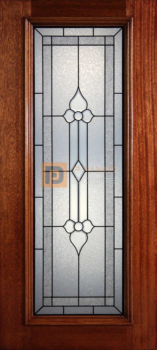 6' 8" Full Lite Decorative Glass Mahogany Wood Front Door - PD 27 CBGCDG