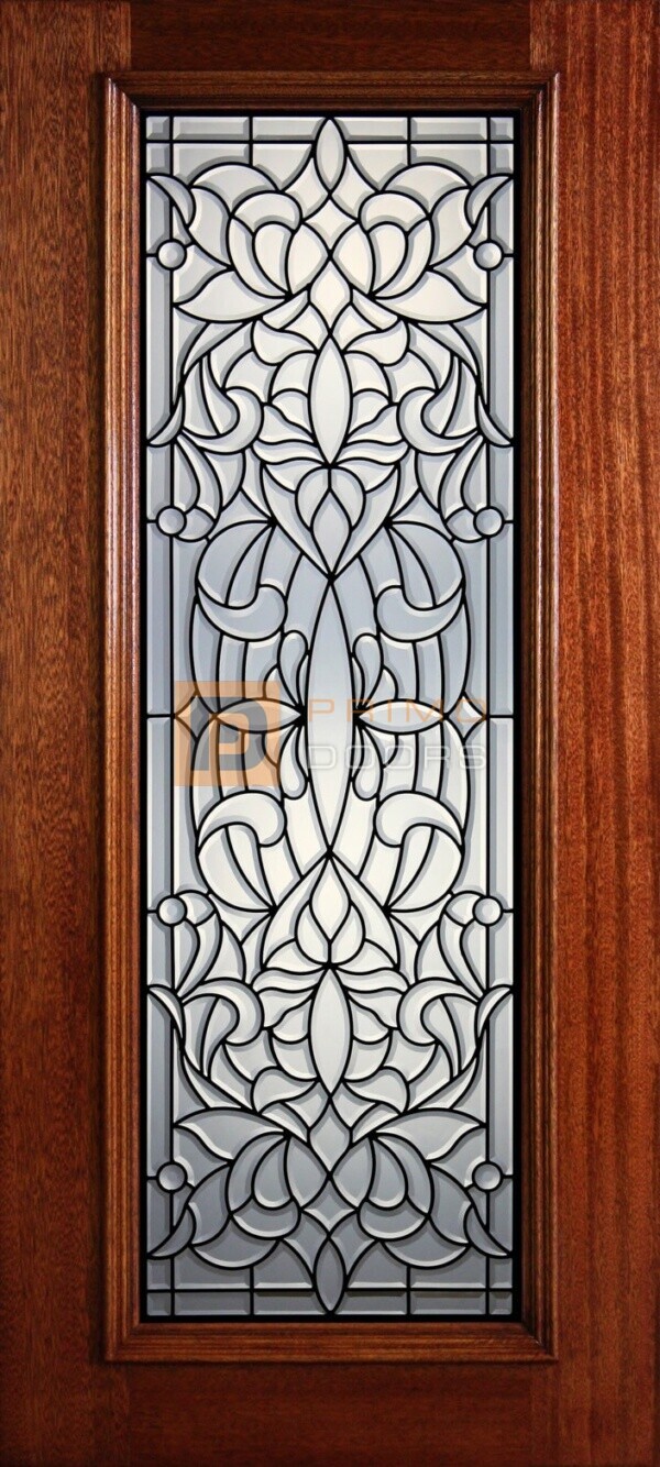 6' 8" Full Lite Decorative Glass Mahogany Wood Front Door - PD 300L CB