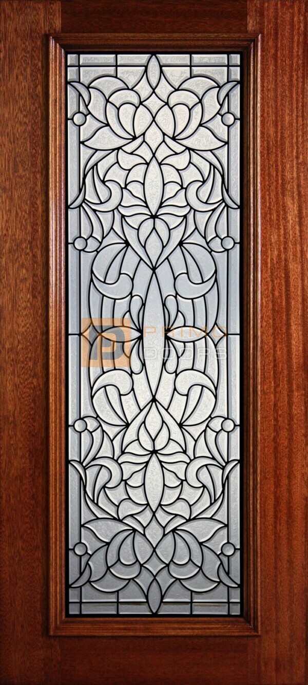 6' 8" Full Lite Decorative Glass Mahogany Wood Front Door - PD 300L GCB