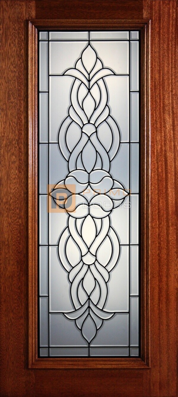 6' 8" Full Lite Decorative Glass Mahogany Wood Front Door - PD 301L CB