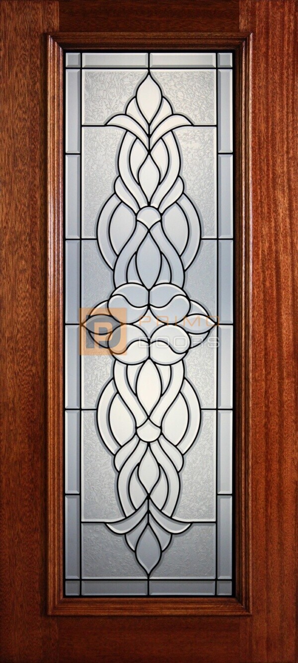 6' 8" Full Lite Decorative Glass Mahogany Wood Front Door - PD 301L CBGCB