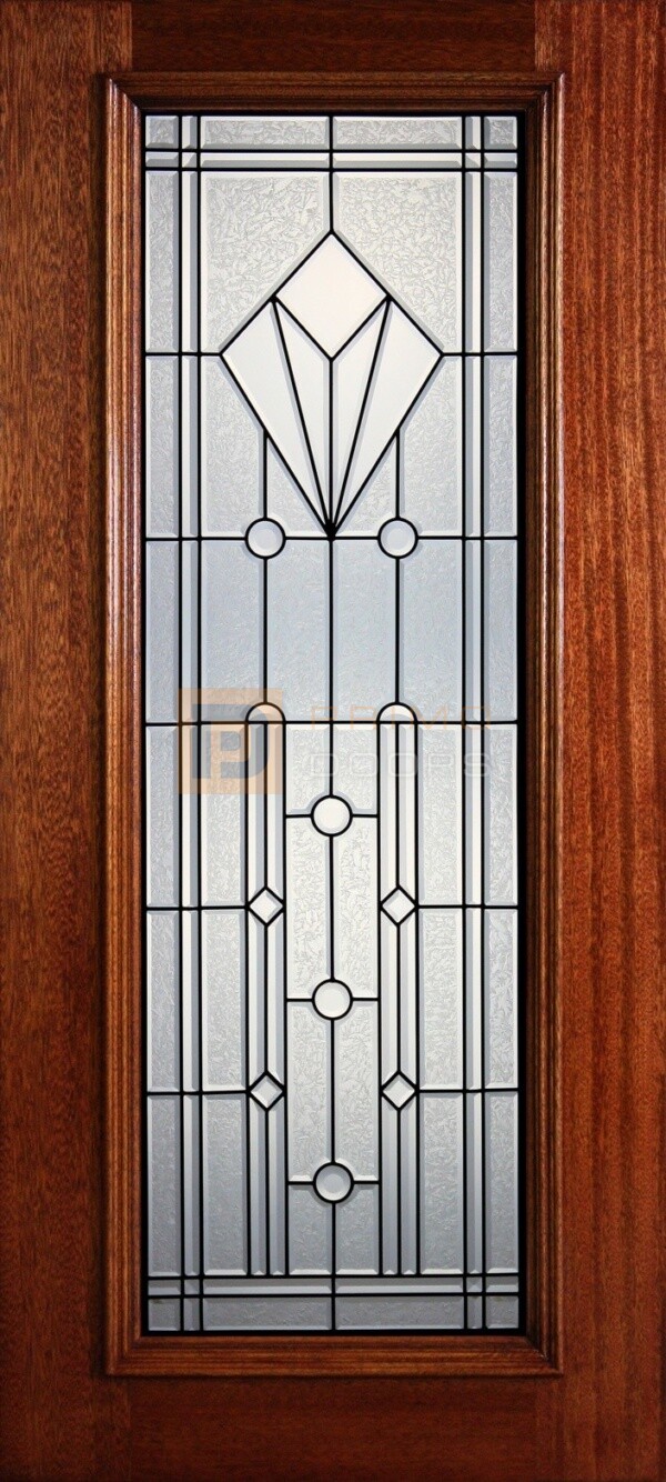 6' 8" Full Lite Decorative Glass Mahogany Wood Front Door - PD 302L CBGCB