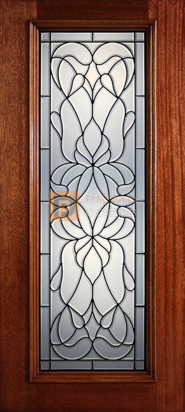6' 8" Full Lite Decorative Glass Mahogany Wood Front Door - PD 303L CB