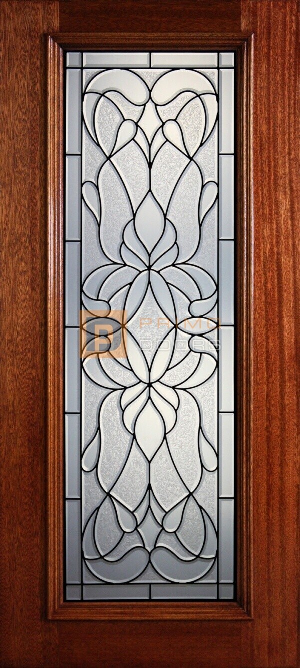 6' 8" Full Lite Decorative Glass Mahogany Wood Front Door - PD 303L CBGCB