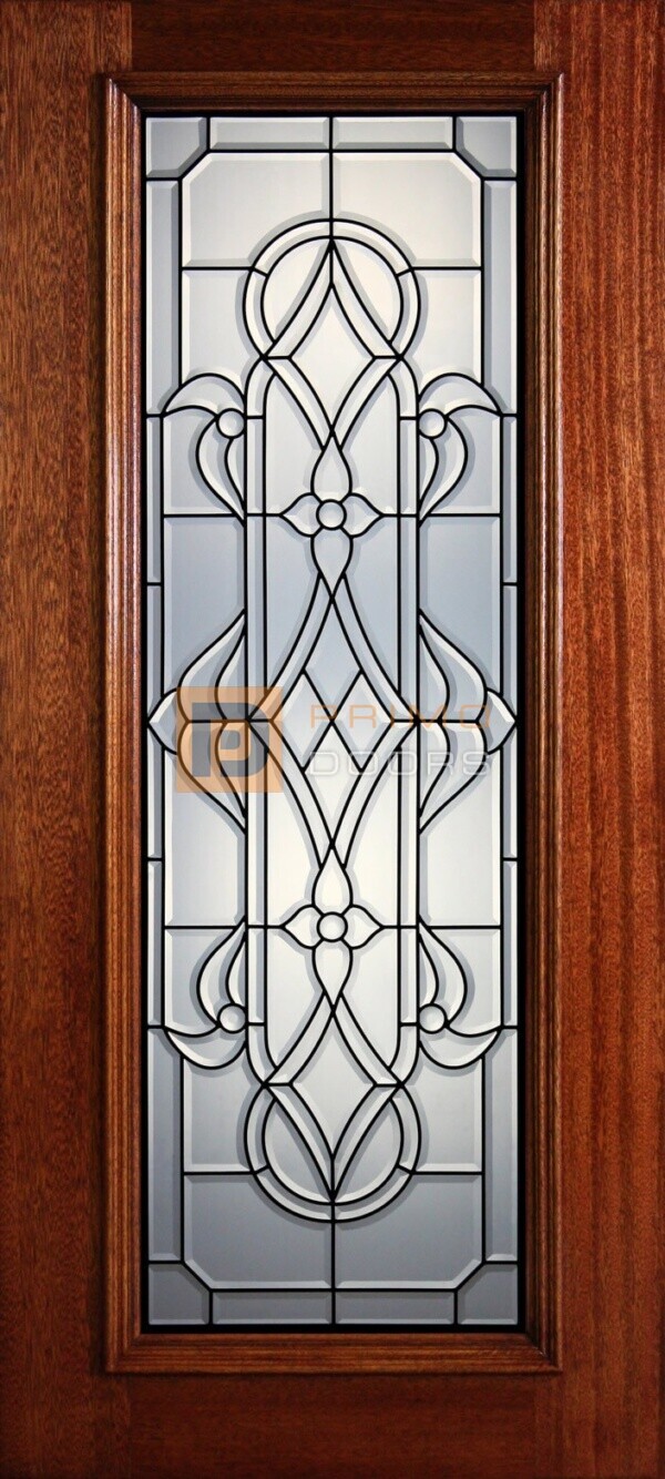 6' 8" Full Lite Decorative Glass Mahogany Wood Front Door - PD 304L CB