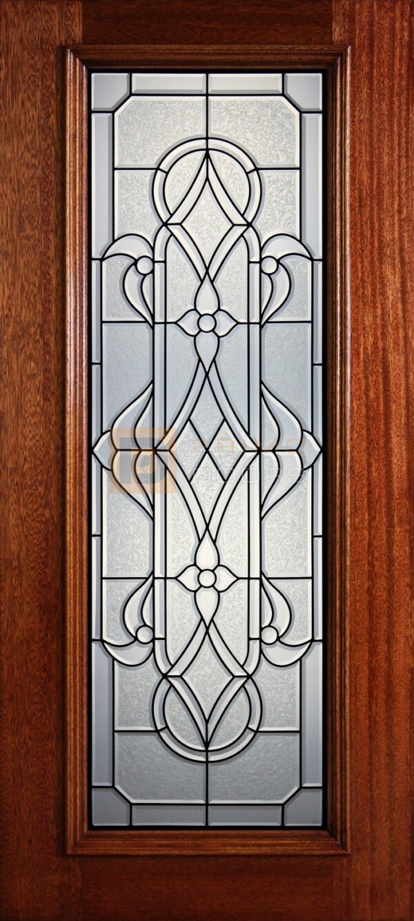 6' 8" Full Lite Decorative Glass Mahogany Wood Front Door - PD 304L CBGCB