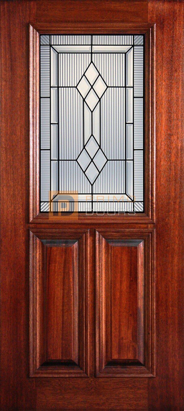 6' 8" 1/2 Lite Decorative Glass Mahogany Wood Front Door - PD 3068-12 BRIS