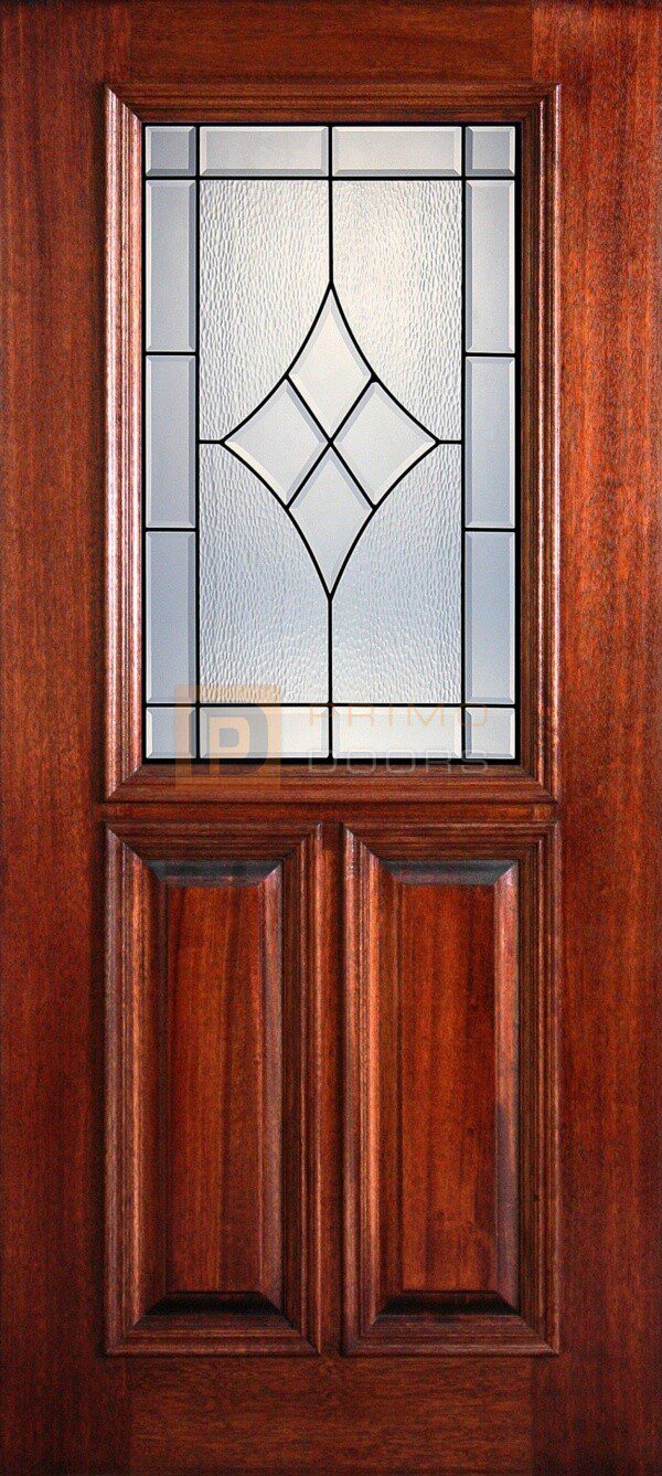 6' 8" 1/2 (Half) Lite Decorative Glass Mahogany Wood Front Door - PD 3068-12 SANS