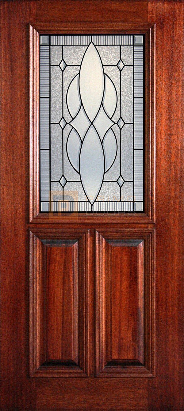 6' 8" 1/2 (Half) Lite Decorative Glass Mahogany Wood Front Door -PD 3068-12 WICH