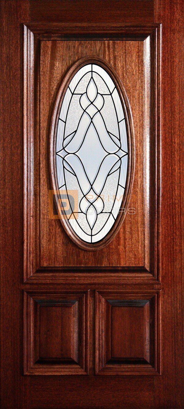 6' 8" 1/2 (Half) Lite Oval Decorative Glass Mahogany Wood Front Door - PD 3068-12O TRIN
