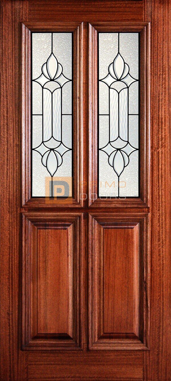 6' 8" 1/2 (Half) Twin Lite Decorative Glass Mahogany Wood Front Door - PD 3068-12TL JUNE