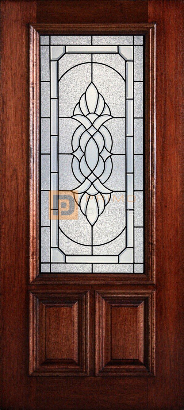 6' 8" 2/3 Lite Decorative Glass Mahogany Wood Front Door - PD 3068-23 ASHT