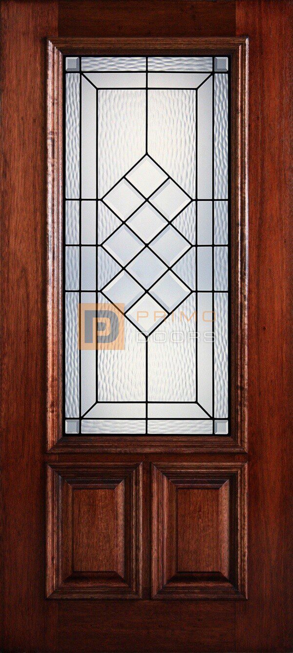 6' 8" 2/3 Lite Decorative Glass Mahogany Wood Front Door - PD 3068-23 BRAZ