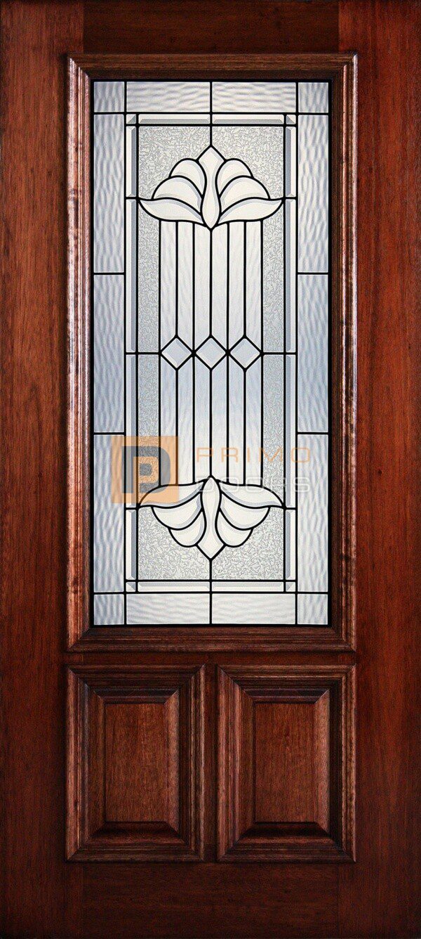 6' 8" 2/3 Lite Decorative Glass Mahogany Wood Front Door - PD 3068-23 DELT