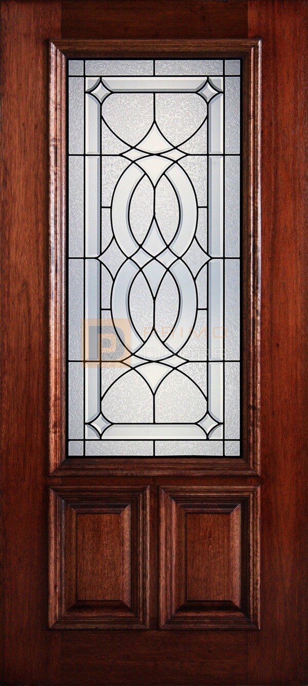 6' 8" 2/3 Lite Decorative Glass Mahogany Wood Front Door - PD 3068-23 LASA
