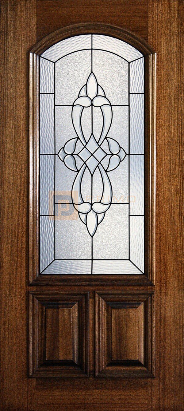 6' 8" 2/3 Arch Lite Decorative Glass Mahogany Wood Front Door - PD 3068-23A BLAN
