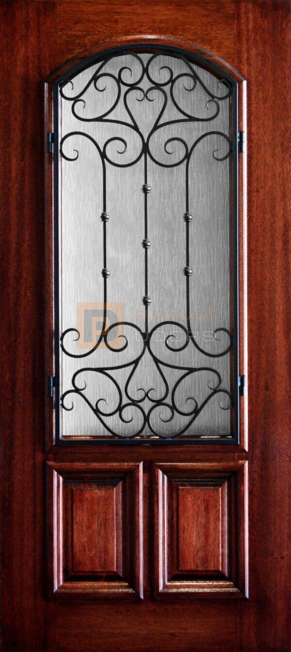 6' 8" 2/3 Arch Lite With Iron Grill Decorative Glass Mahogany Wood Front Door - PD 3068-23A CORD
