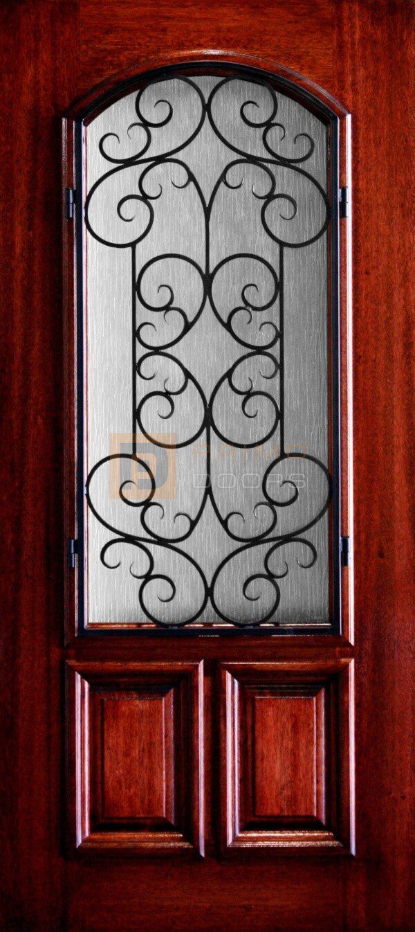6' 8" 2/3 Arch Lite With Iron Grill Decorative Glass Mahogany Wood Front Door - PD 3068-23A SIEN