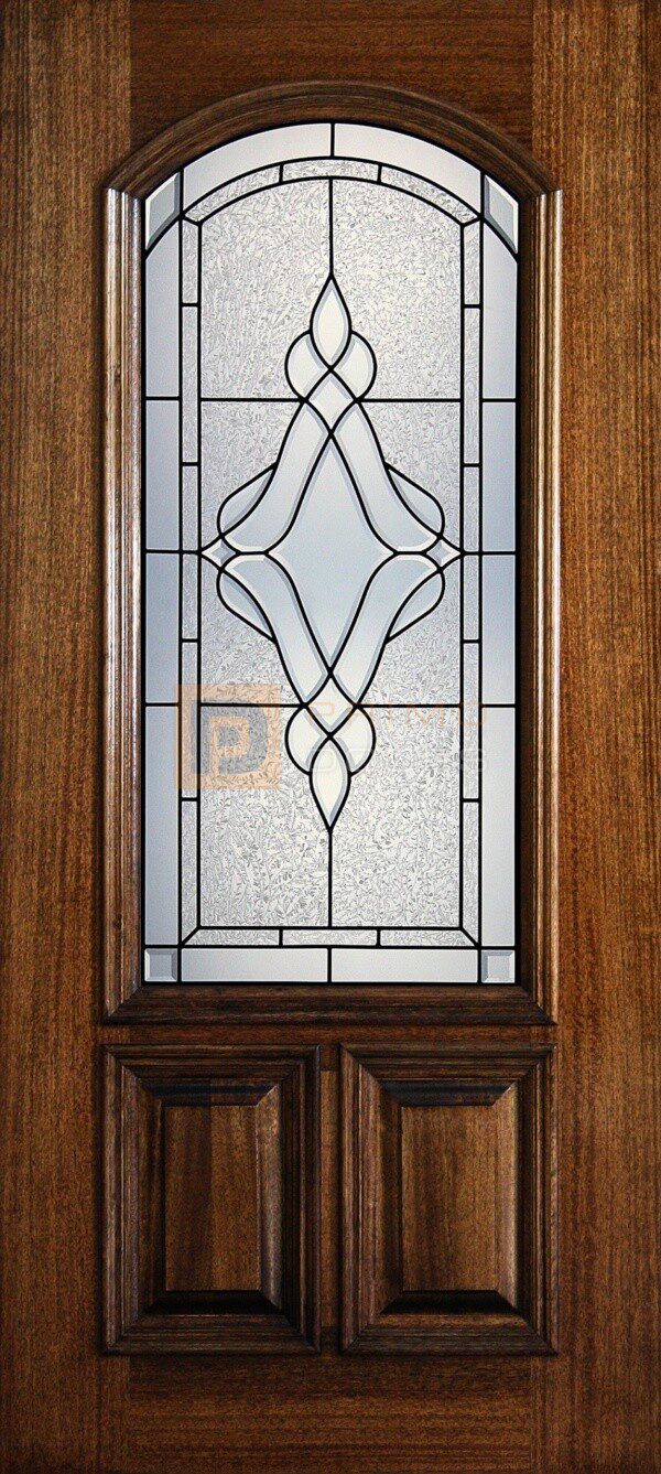 6' 8" 2/3 Arch Lite Decorative Glass Mahogany Wood Front Door - PD 3068-23A TRIN