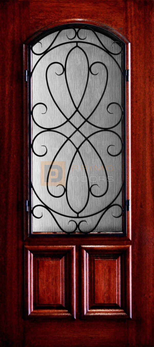 6' 8" 2/3 Lite Decorative Glass Mahogany Wood Front Door - PD 3068-23A WHIT