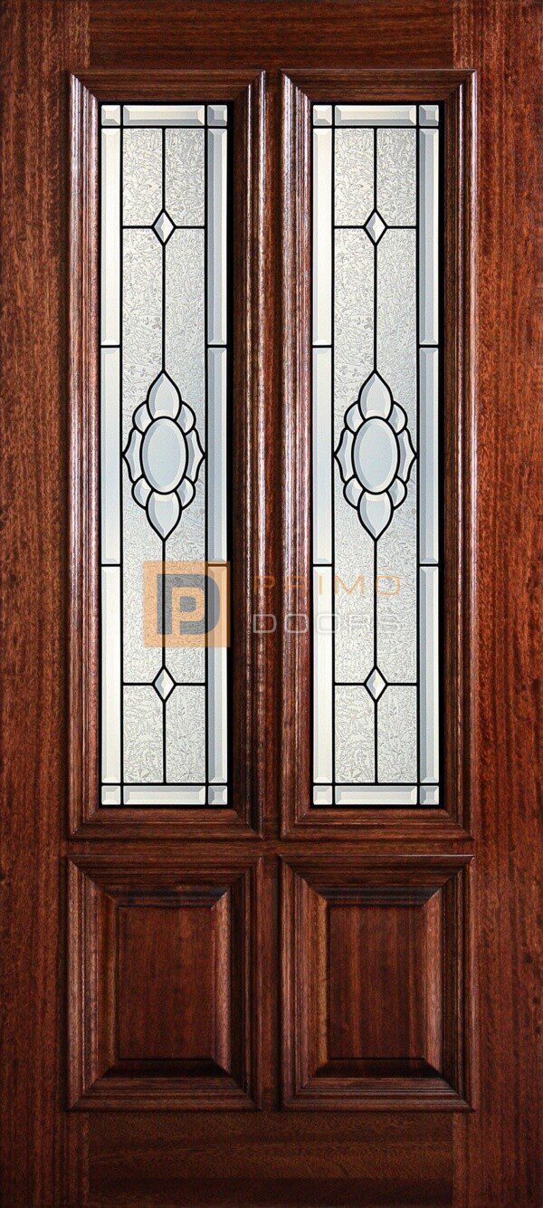 6' 8" 2/3 Twin Lite Decorative Glass Mahogany Wood Front Door - PD 3068-23TL AUGU