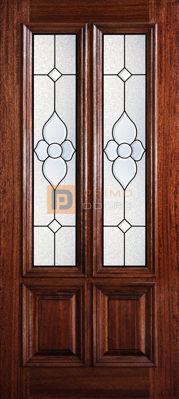 6' 8" 2/3 Twin Lite Decorative Glass Mahogany Wood Front Door - PD 3068-23TL CHEY
