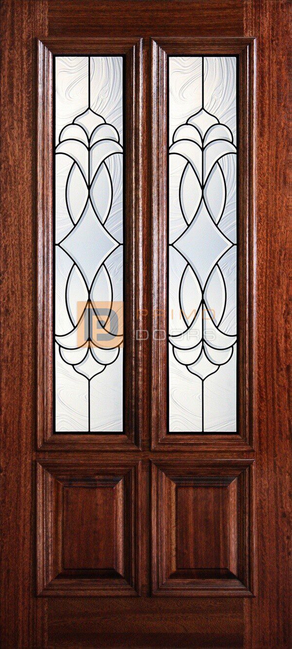 6' 8" 2/3 Twin Lite Decorative Glass Mahogany Wood Front Door - PD 3068-23TL CROC